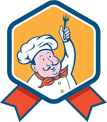 Image showing Chef Cook Holding Fork Ribbon Cartoon