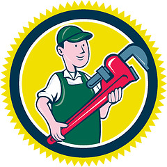 Image showing Plumber Monkey Wrench Rosette Cartoon