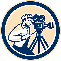 Image showing Cameraman Vintage Film Camera Circle Retro