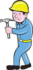 Image showing Carpenter Builder Hammer Walking Cartoon