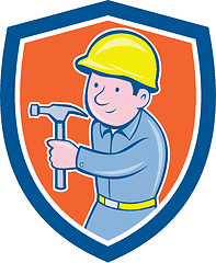 Image showing Carpenter Builder Hammer Shield Cartoon