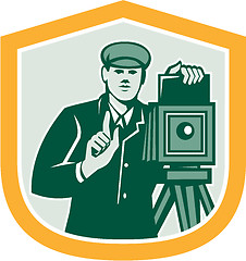 Image showing Photographer Shooting Vintage Camera Shield Retro