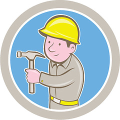 Image showing Carpenter Builder Hammer Circle Cartoon