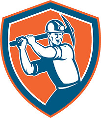 Image showing Coal Miner Wielding Pick Axe Shield Retro