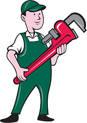 Image showing Plumber Holding Monkey Wrench Cartoon