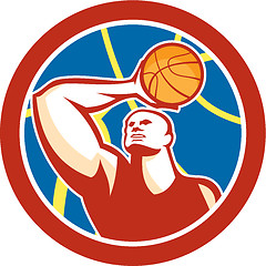 Image showing Basketball Player Shooting Ball Circle Retro