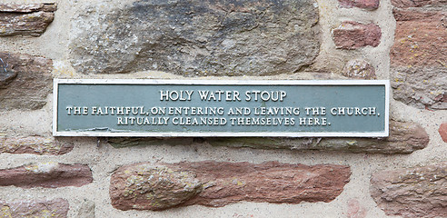 Image showing Sign at a holy water stoup 