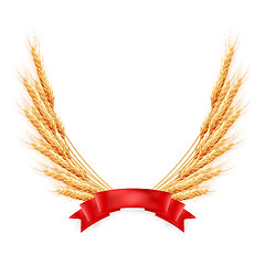 Image showing Ripe yellow wheat ears with red ribbon. EPS 10