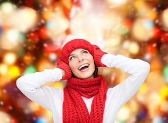 Image showing smiling young woman in winter clothes