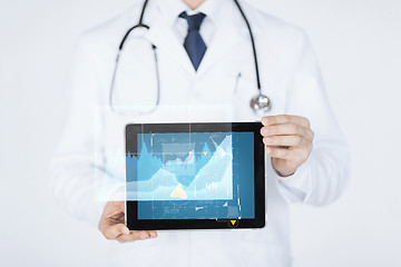 Image showing close up of doctor with stethoscope and tablet pc