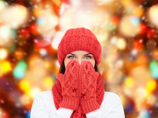 Image showing smiling young woman in winter clothes