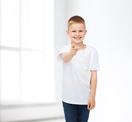 Image showing smiling little boy in white blank t-shirt