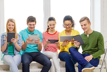 Image showing smiling students with tablet pc computer