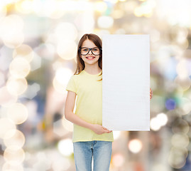 Image showing little girl wearing eyeglasses with blank board