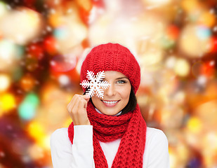 Image showing smiling young woman in winter clothes