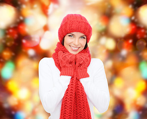 Image showing smiling young woman in winter clothes