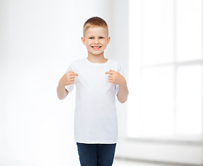 Image showing smiling little boy in white blank t-shirt