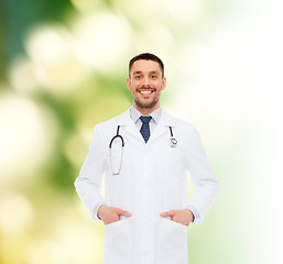 Image showing smiling male doctor with stethoscope