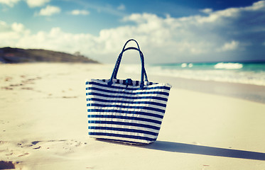 Image showing close up of beach bag at seaside