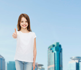 Image showing smiling little girl in white blank t-shirt