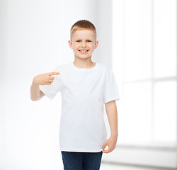 Image showing smiling little boy in white blank t-shirt