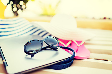 Image showing close up of laptop on beach