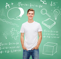 Image showing smiling young man in blank white t-shirt