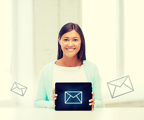 Image showing businesswoman or student with tablet pc