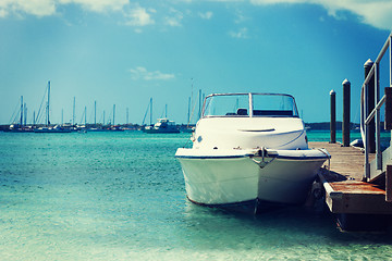 Image showing white boat at blue sea