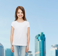 Image showing smiling little girl in white blank t-shirt