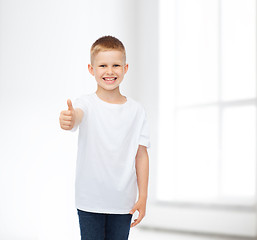 Image showing smiling little boy in white blank t-shirt