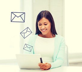 Image showing businesswoman or student with tablet pc