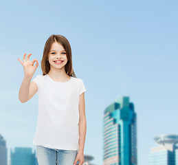 Image showing smiling little girl in white blank t-shirt