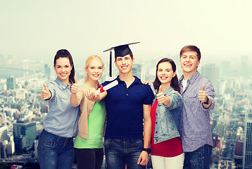 Image showing group of students with diploma showing thumbs up