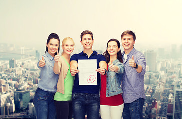 Image showing group of students showing test and thumbs up