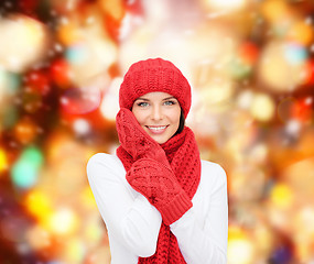 Image showing smiling young woman in winter clothes