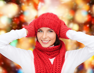 Image showing smiling young woman in winter clothes