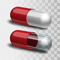 Image showing Red pills with white and transparent.