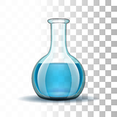 Image showing Chemical laboratory transparent flask with blue liquid.