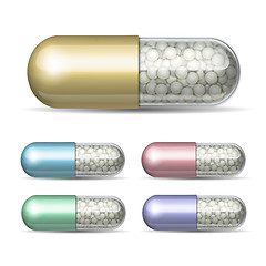 Image showing Set of medical capsule with granules