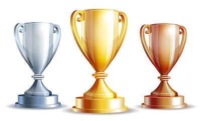 Image showing Vector gold, silver and bronze winners cup.