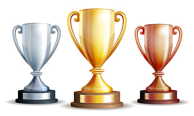 Image showing Vector gold, silver and bronze winners cup.