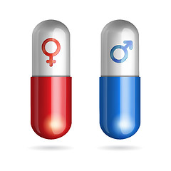 Image showing Blue and red pills with male female symbols