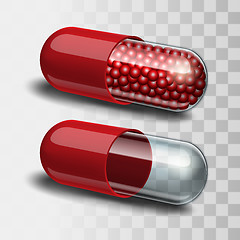 Image showing Red and transparent pills.