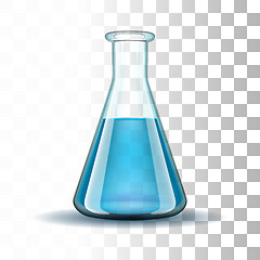Image showing Chemical laboratory transparent flask with blue liquid.