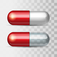 Image showing Red pills with white and transparent.