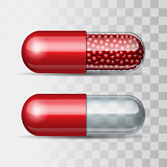 Image showing Red and transparent pills.