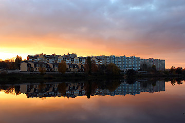 Image showing landscape with river and modern house reflecting in it