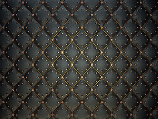 Image showing Black leather pattern with golden wire and gems