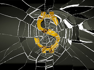 Image showing Broken US dollar symbol and shattered glass